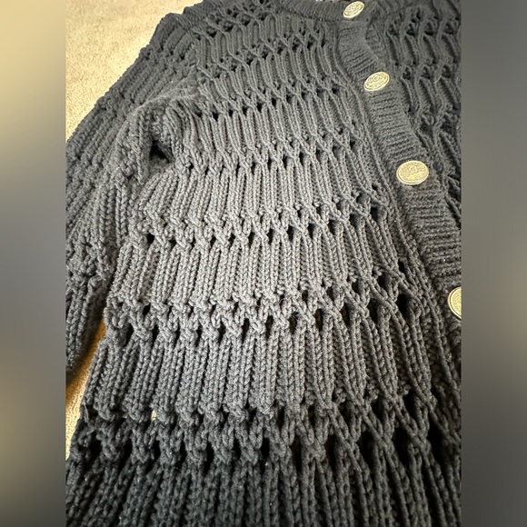 LOFT Women’s XS Black Open Stitch Knit Cardigan Button Front Sweater Crew Neck - Picture 9 of 12